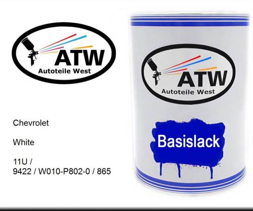 Chevrolet, White, 11U / 9422 / W010-P802-0 / 865: 500ml Lackdose, von ATW Autoteile West.